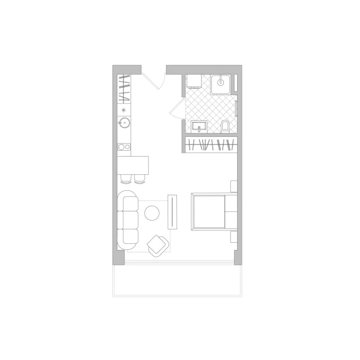 1 butas - 2D planas - Su balkonu